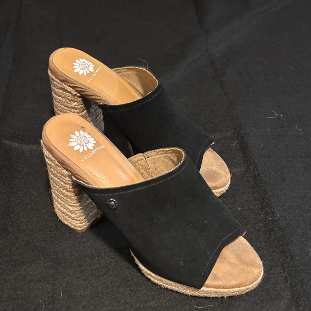 Yellow Box Black Suede Mules size 8.5